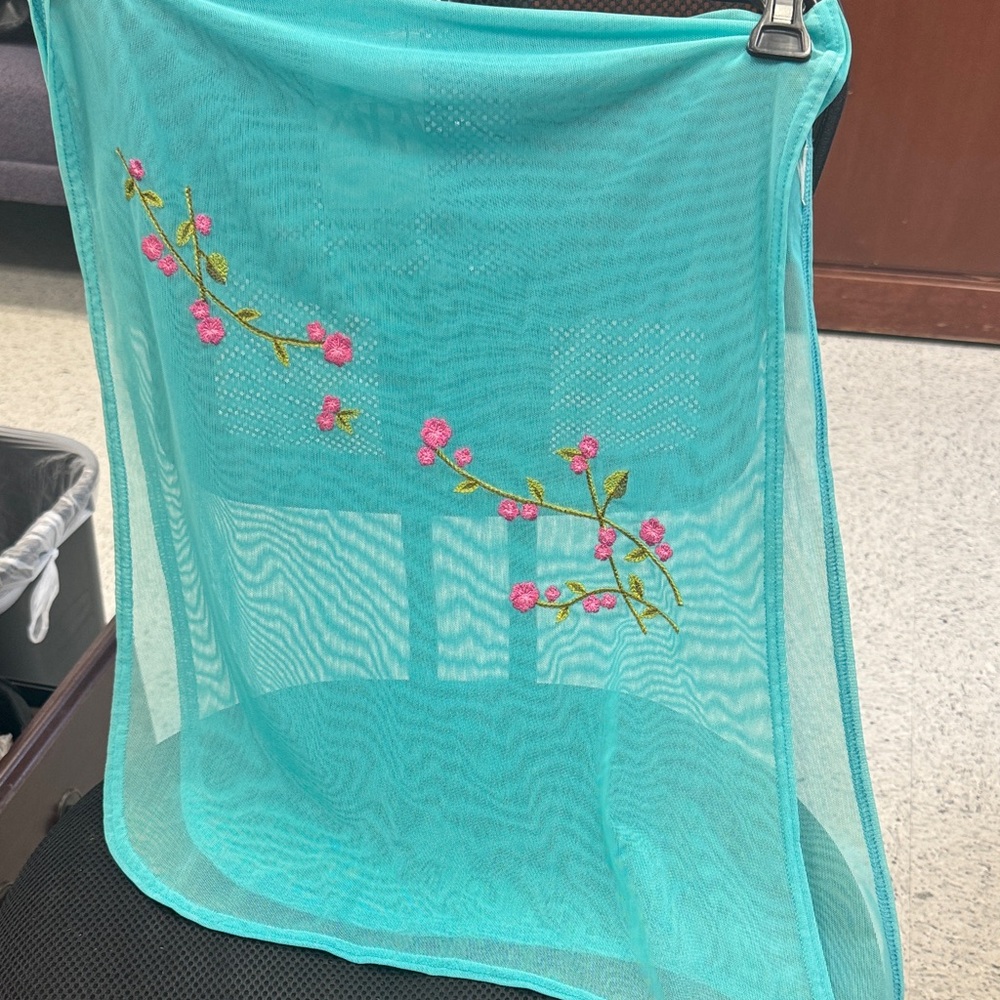 Zara Turquoise cover up with Pink Floral embroidered